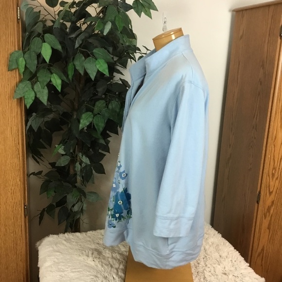 Sport Savvy 3X powder blue floral 3/4 sleeve zip up kangaroo style pocke… - Picture 8 of 14